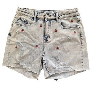 Judy Blue Cherry Embroidered Acid Wash High Rise Cutoff Denim Shorts 1XL Kitschy